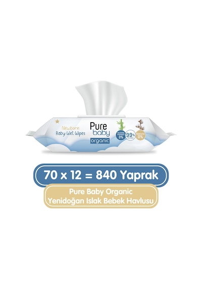 Pure Baby Organic Yenidoğan Islak Havlu 12 x 70'li 840 Yaprak