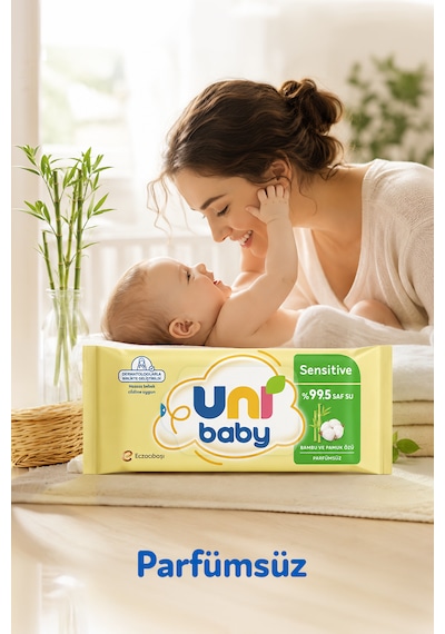 Uni Baby Sensitive Bambu & Pamuk Özlü Islak Bebek Mendil 12x50 600 Yaprak 12'li Set