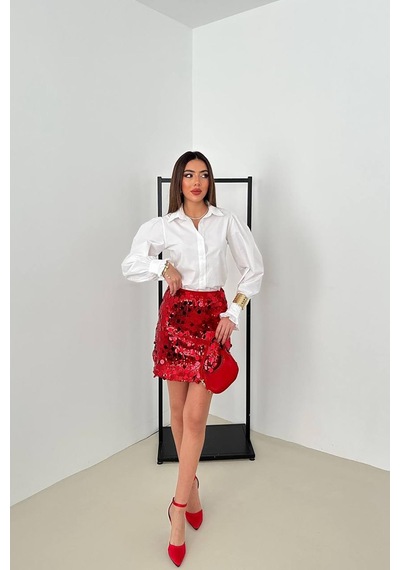 Alemdarshop Kırmızı Pullu Kısa Etek
