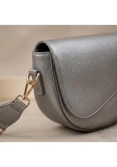Zennamoda Metalik Gri Gold Detaylı Omuz Ve El Çantası 23x15 Cm Kadın Çapraz Askılı Çanta Çok Renkli