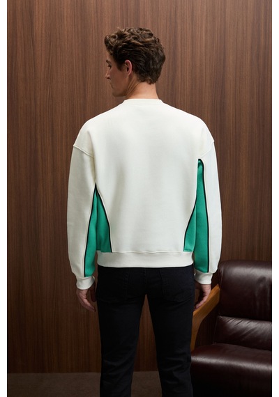 Grimelange MONTY Erkek Yuvarlak Yaka Baskılı Omuzları Yeşil Renkte Relaxed Fit Ekru Sweatshirt