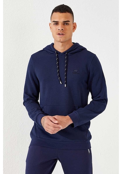 Tommy Life İndigo Kanguru Cep Standart Kalıp Kapüşonlu Erkek Sweatshirt - 87872 Indıgo