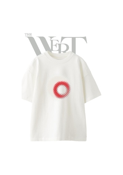 Thewert Red Halftone Circle Tasarım Baskılı Ünisex Beyaz Oversize T-shirt