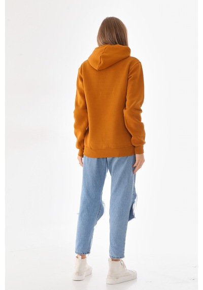 Everest Everst Kapüşonlu 3 İplik Şardonlu Cepli Sweatshirt Hardal