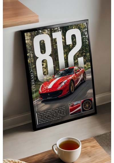 Ferrari 821 Competizione Siyah Ahşap Çerçeveli Poster, Dekoratif Araba Duvar Tablosu
