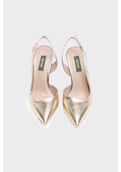 Derinet Bilekten Bantlı Kadın Topuklu Abiye Ayakkabı Altın Altın