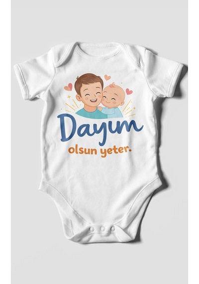 Morivokids Dayım Olsun Yeter Kısa Kollu Bebek Body %100 Pamuk Beyaz