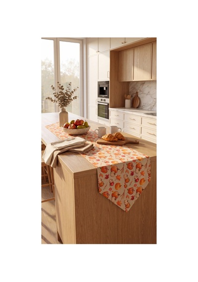 Duck Kumaş Bal Kabak Desenli Runner Su İtici, Leke Tutmaz, Sonbahar Dekoratif Runner Turuncu - 906417745 Turuncu