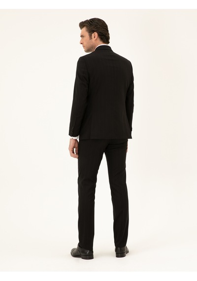 Cacharel Siyah Slim Fit Çizgili Yün Karışımlı Takım Elbise Cacharel Siyah Slim Fit Çizgili Yün Karışımlı Takım Elbise