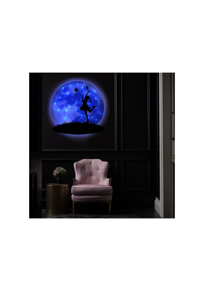Kişiselleştirilebilir Led Işıklı Epoksi Cam Katmanlı Tablo Kaylee Dolunay Mavi - 738127534 Mavi