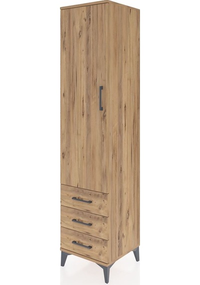 Hyperion Dolap 4 Raflı 3 Çekmeceli Tek Kapaklı 44x44x195 Çam-çam Çam