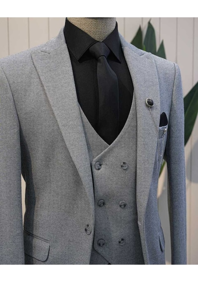 Beystil Sivri Yaka Gri Takım Elbise Elanor- Slim Fit Gri