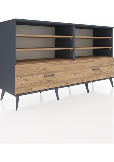 Hyperion Konsol 6 Raflı 2 Çekmeceli 176x44x99 Antrasit-çam Antrasit-çam