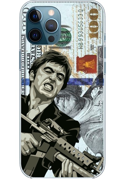 Apple Uyumlu iPhone 12 Pro Max  Scarface Dolar Tasarımlı Baskılı Silikon Kılıf Renkli