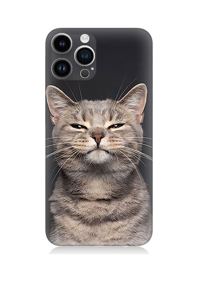 Apple Uyumlu iPhone 14 Pro  Gri Kedi Desenli Silikon Kılıf
