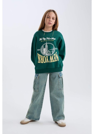 DeFacto Kız Çocuk Oversize Geniş Kalıp Bisiklet Yaka Baskılı Sweatshirt D7045A824WNGN1116 Yeşil DeFacto Kız Çocuk Oversize Geniş Kalıp Bisiklet Yaka Baskılı Sweatshirt D7045A824WNGN1116 Yeşil