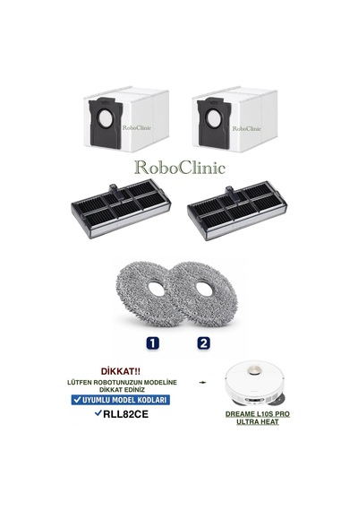 Dreame L10s Pro Ultra Heat Robot Süpürge Rll82ce Uyumlu Filtre, Mop Paspas, Toz Torbası 6 Parça