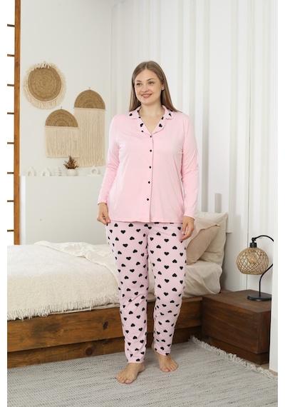 Siyah İnci Desenli Büyük Beden Battal Boy Gömlek Yaka Düğmeli Milan Örme Pijama Takım 25224313 Pembe Siyah İnci Desenli Büyük Beden Battal Boy Gömlek Yaka Düğmeli Milan Örme Pijama Takım 25224313 Pembe