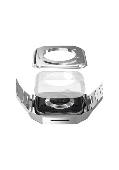 Apple Watch Uyumlu, 45mm Metal Petek Kasalı Kordon - Gümüş