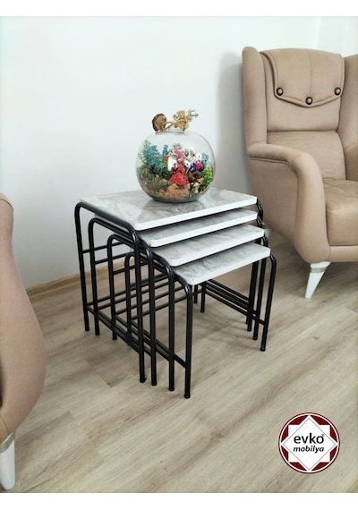 Evko Mobilya Buket Sehpa , 4'lü Zigon Sehpa, Servis Sehpası, Iç Içe Geçen Sehpa, Ahşap Sehpa, Dikdörtgen Sehpa