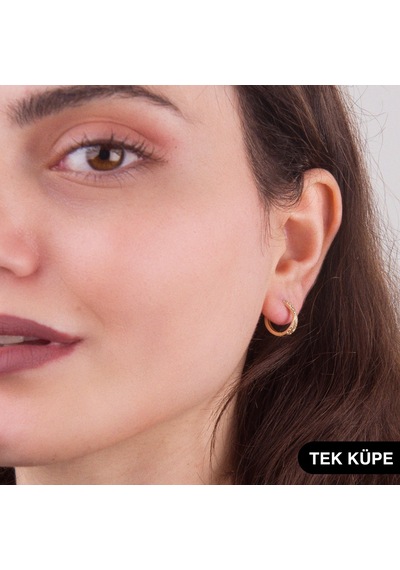Goldkupe 14 Ayar Taşlı Tek Halka Altın Küpe 0,78 Gr-6317