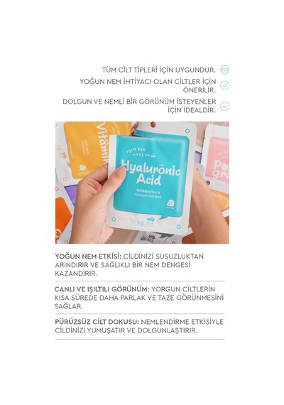 Mjcare On Hyaluronic Acid Mask - Hyalüronik Asit Özlü Yüz Maskesi 20'li