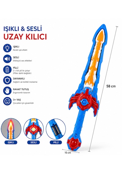 Işıklı Ve Sesli Uzay Asası Renkli Led Efektli Oyuncak 58 Cm 001