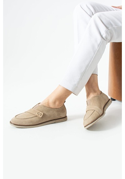 Dericia Shoes Glamour Hakiki Deri Süet Kadın Günlük Rahat Casual Ayakkabı Bej