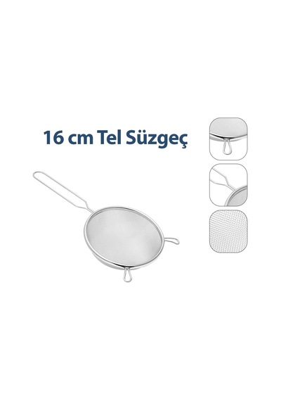 16 Cm Metal Saplı Tel Süzgeç Kulaklı Renkli