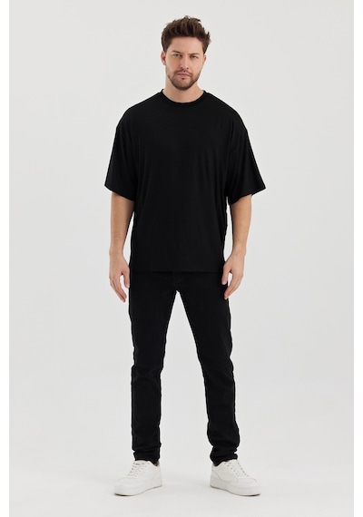 Alexander Gardi Alexandergardı Yırtmaçlı Basic Oversize T-shirt Un-70418 Siyah