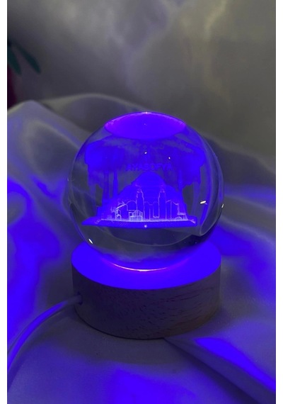 3d Led Işık Gecelambası Cam Küre Çok Renk Günışığı Ahşap Ayasofya Cami Gece Lambası 6 Cm