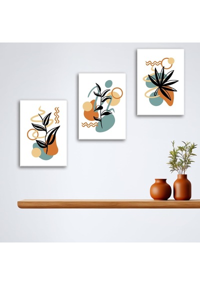 Tr 3'lü Bohem Kanvas Tablo Seti 11 - Modern Boho Duvar Dekoru - Geometrik Ve Modern Çizgili 3 Parça Tablo 35x50 Cm Genel