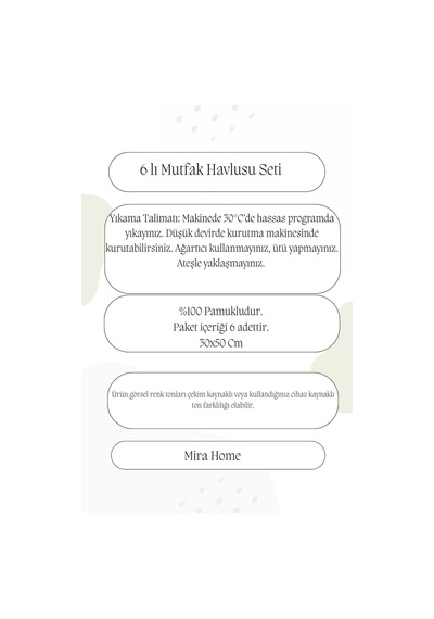 6 Parça Mutfak Havlusu Seti %100 Pamuklu Özlem Beyaz