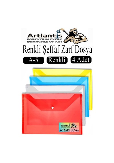 A5 Çıtçıtlı Dosya Şeffaf Renkli Zarf Dosya 4 Renk 17x22 Cm Çıt Çıtlı Dosya Su Geçirmez 50 Yaprak Kapasiteli
