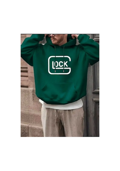Medinenur Lock Baskılı Kapüşonlu Cepli Sweatshirt Yeşil