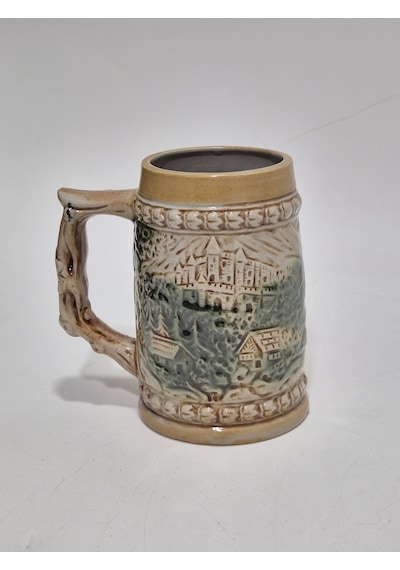 Vintage Tankart Kabartmalı İnsan Ve Doğa Tasfirli Alman Seramik Bira Bardağı 11,8cm 004