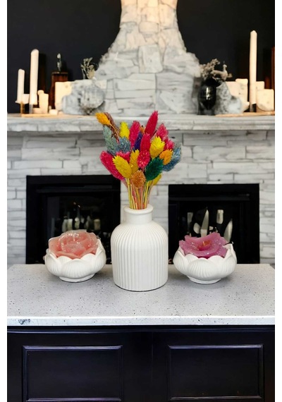 Bernami Mumluk Şamdanpinterest Pampas Çizgili Vazo Ve Ikili Lotus Çiçeği Mumluk Set 3 Parça Mumlar Ve Çiçekler Dahil Değildir Diğer