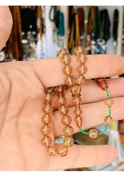 ATEŞ KEHRİBAR TESBİH ŞEFFAF SARI KÜRE MODEL