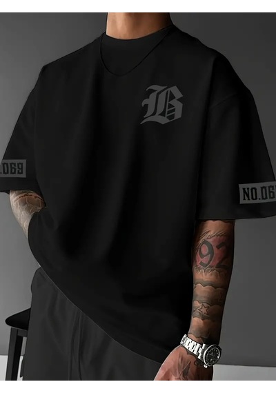 Ertaştrendstore Erkek Baskılı T-shirt Kısa Kol Bisiklet Yaka Regular Fit Yazlık Tişört - Siyah Çok Renk