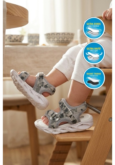 Cool Sage B Gri Cırtlı Işıklı Erkek Çocuk Sandalet