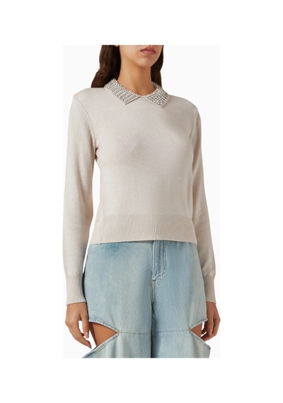 Pinko Ventotene Embellished Sweater Lüks,taş Detaylı Gümüş Renk Triko