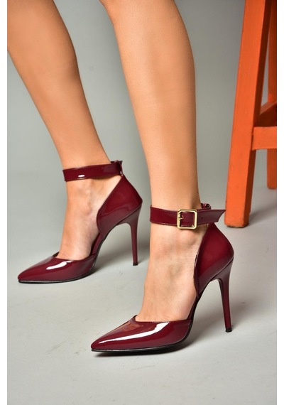 Fox Shoes K654073308 Bordo Rugan İnce Topuklu Kadın Ayakkabı Bordo