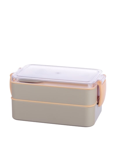 Fely Çatal Kaşıklı Çift Katlı Beslenme Kabı Lunch Box Toplam 900 Ml 400 Ml Ve 500 Ml Bej