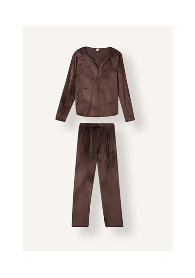 Defacto Regular Fit V Yaka Uzun Kollu Velur Pijama Takımı A3356ax26aubn334 Kahve-bn334
