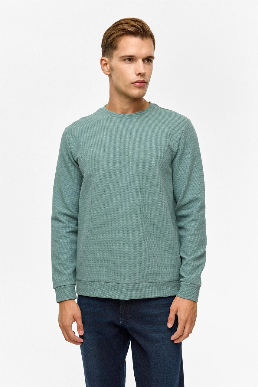 Süvari Haki Regular Düz Bisiklet Yaka Sweatshirt-38791 Haki
