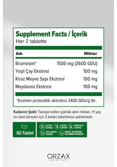 Ocean Bromelain Complex 60 Tablet X 2 Adet