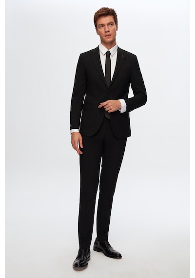 D'S Damat Slim Fit Düz Likralı Esnek Mono Yaka Çift Yırtmaçlı Astarlı Takim Elbise Siyah
