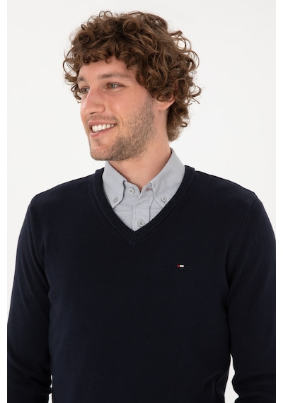U.S. Polo Assn. Erkek Slim Fit V Yaka Lacivert Basic Kazak 50313668-VR033