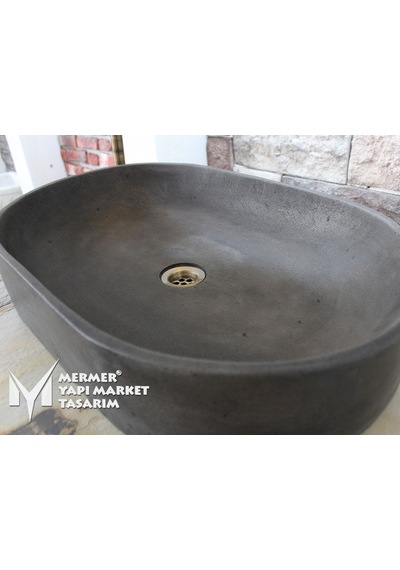 Bazalt Antrasit Oval Dizayn Geniş Kare Lavabo