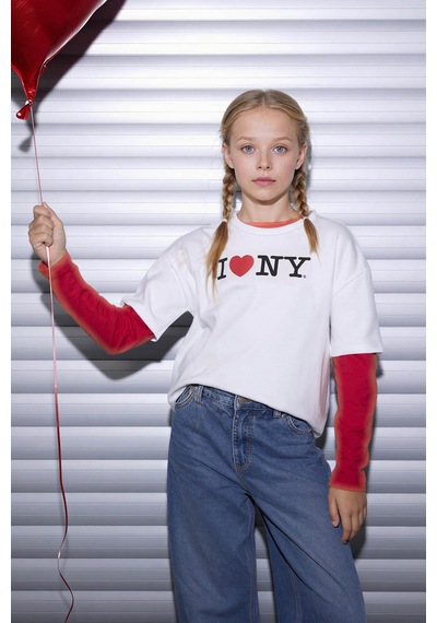 Defacto I Love Ny Oversıze Tişört Kız Çocuk H0147a826smer105 Ekru-er105